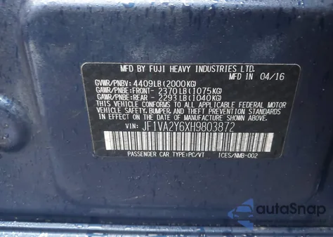 2017 Subaru Wrx Sti Limited z USA, uszkodzony, nr VIN JF1VA2Y6XH9803872